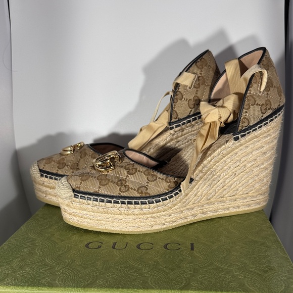 Gucci Tan and Brown Espadrille Wedges - Picture 2 of 4